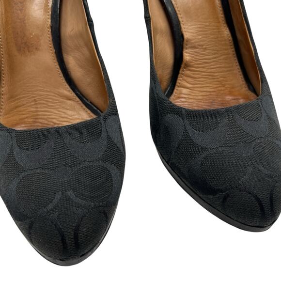COACH Caya Logo Platform Heels Size 8.5B Y2K Quietluxury Black Pumps Signature C - Picture 6 of 16